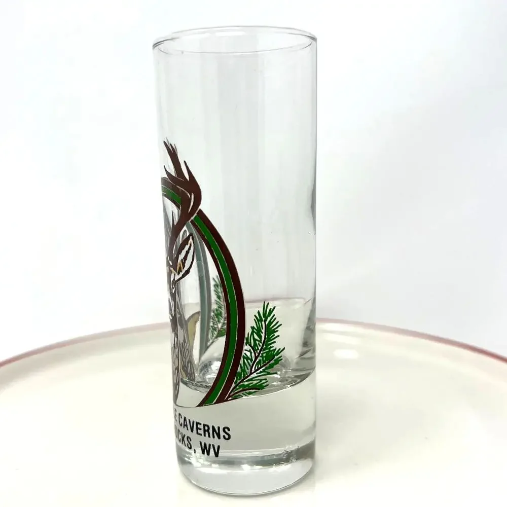 Smoke Hole Caverns Seneca Rock WV Souvenir Shot Glass White‎ Tail Deer Antlers